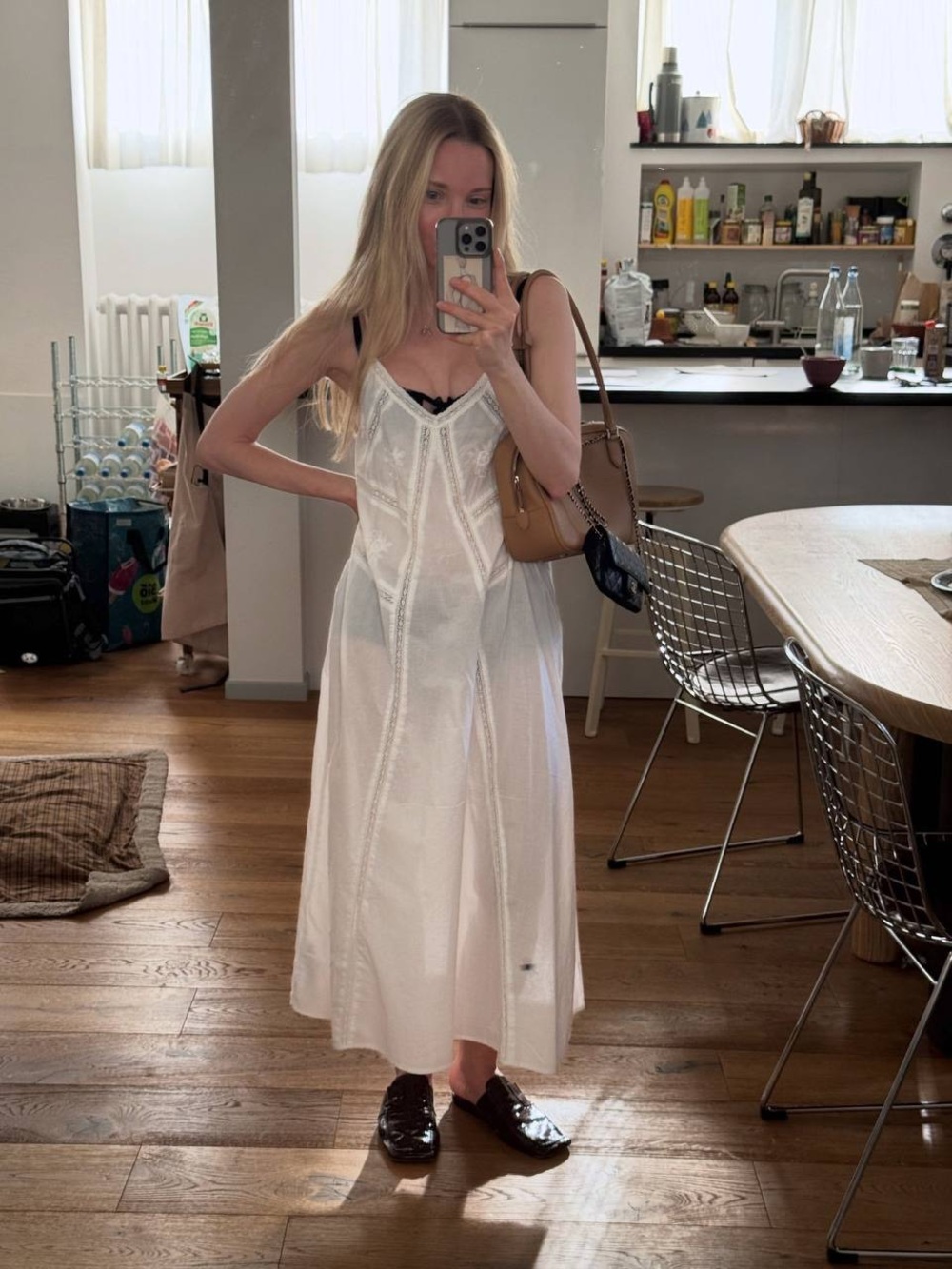 Zara White Lace-Trim Slip Dress with V-Neck